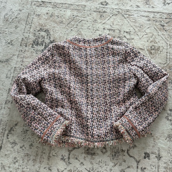 EsQualo Tweed Cropped Jacket Pink Preppy Chic Statement Buttons - Picture 13 of 13